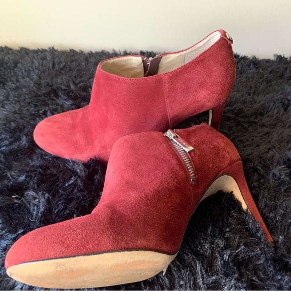 Michael Kors Red Suede Stiletto Exterior Side Zip Sammy Ankle Boot- Sz9 - Picture 3 of 12